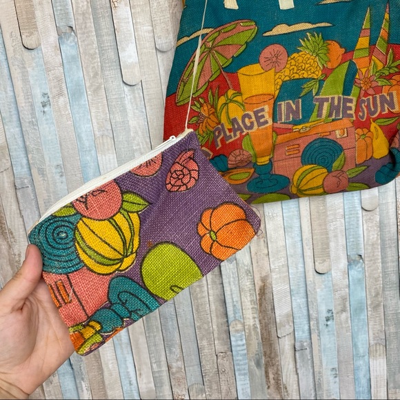 Vintage 70s 80s Bright Colorful Summer Vacation Bag Purse Tote Jute Statement - Picture 7 of 8